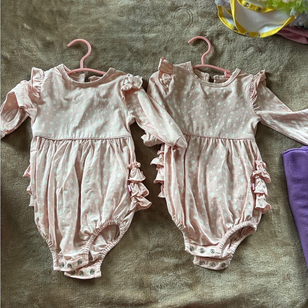 Twins RuffleButts Pink Polka Dot Kids One Piece